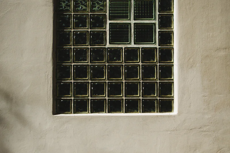 Small glass block window set in a light-colored wall